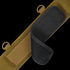 A close-up of the Condor Slim Battle Belt in MultiCam Black, showing its tan strap with Velcro patch, dual metal rings, and partially open black padded section—perfect for law enforcement or shooting range use.